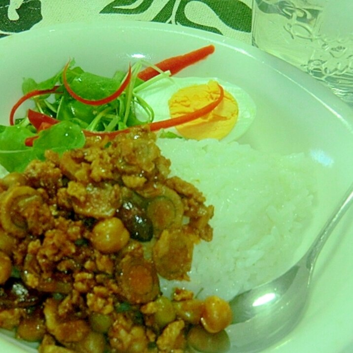 ミックスビーンズ缶とごぼうで和風ドライカレー